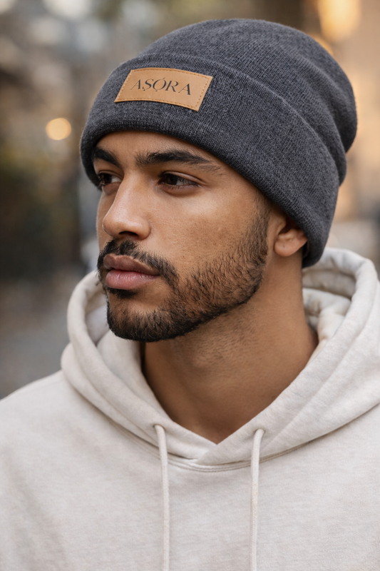 Winter Beanie Hat-Cotton, Satin-lined, Charcoal Gray