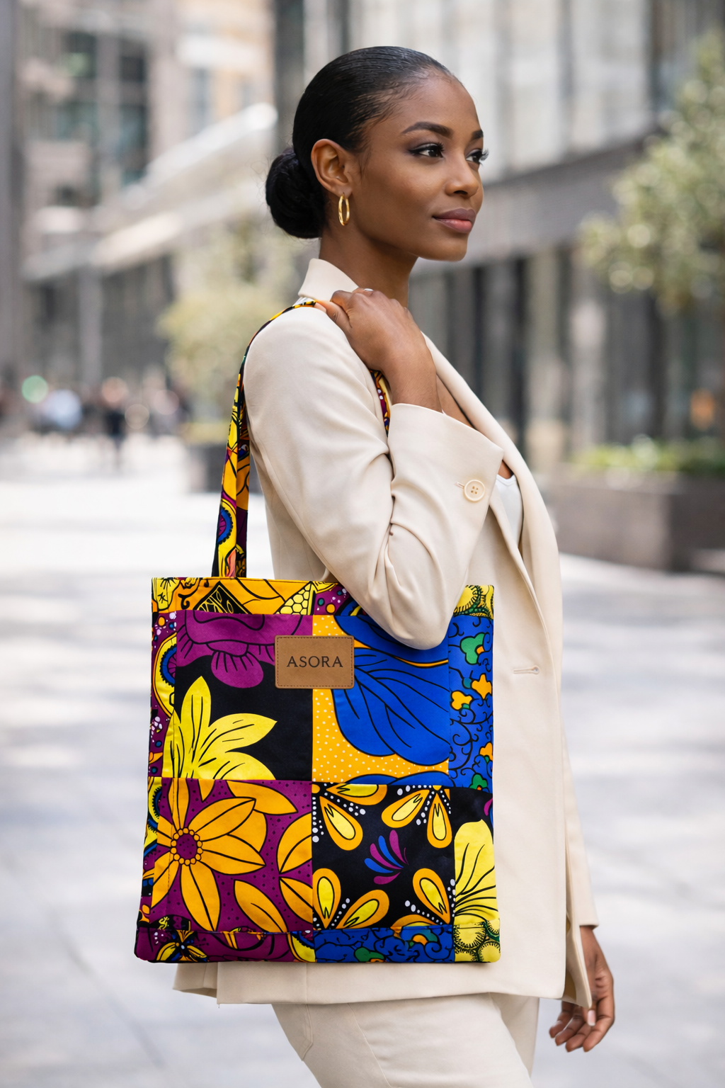 13-01 Ankara Tote Bag, Yellow abstract patches 