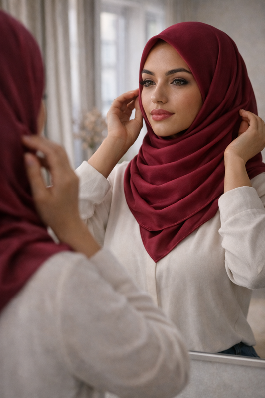 Medina Silk-Inspired Scarf, Burgundy