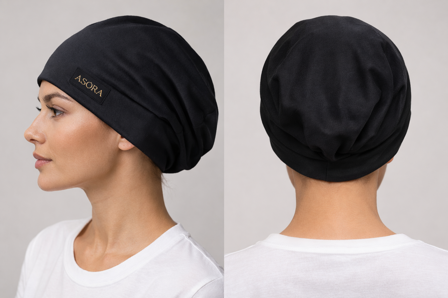 Black ASORA Crowncap worn by a model on a plain background