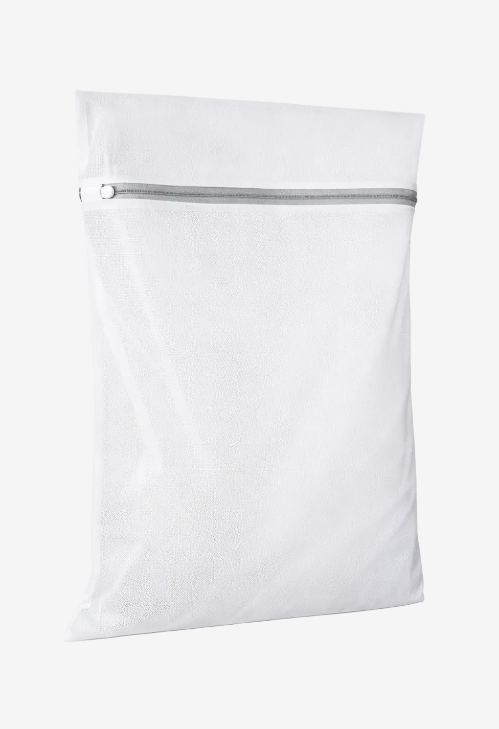 ASORA, White mesh laundry bag with a zipper on a white background