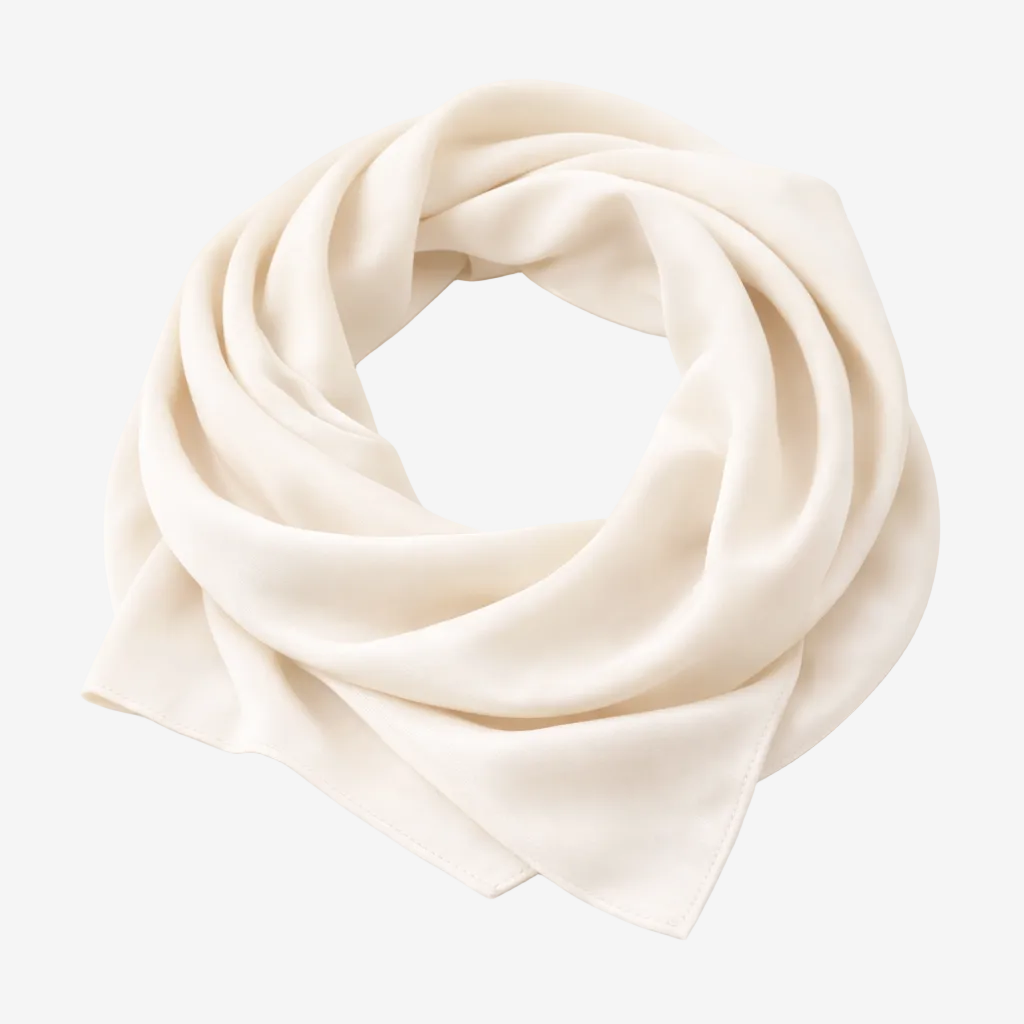 ASORA Medina Silk Scarf, Ivory, Cream-colored scarf on a white background