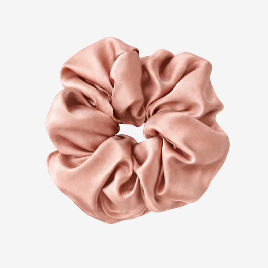 ASORA, Mulberry Silk Scrunchie,, Pink scrunchie on a white background