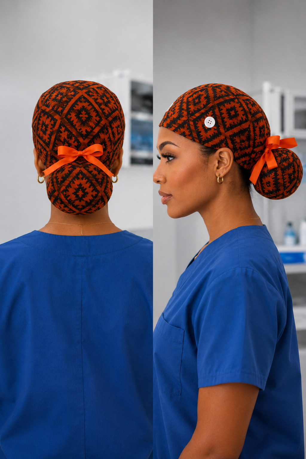 Person wearing a ASORA Temi Ponytail Scrub Caphown from the back and side.