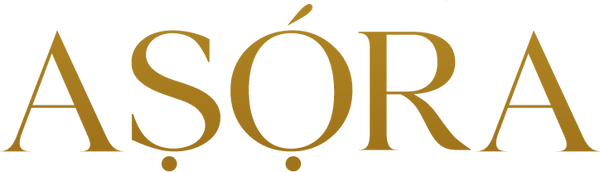 Gold 'ASÓRA' logo on a white background