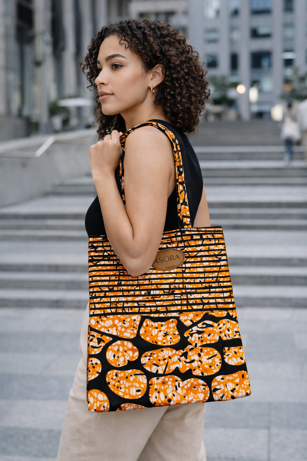 Ankara Tote Bag, Orange brick
